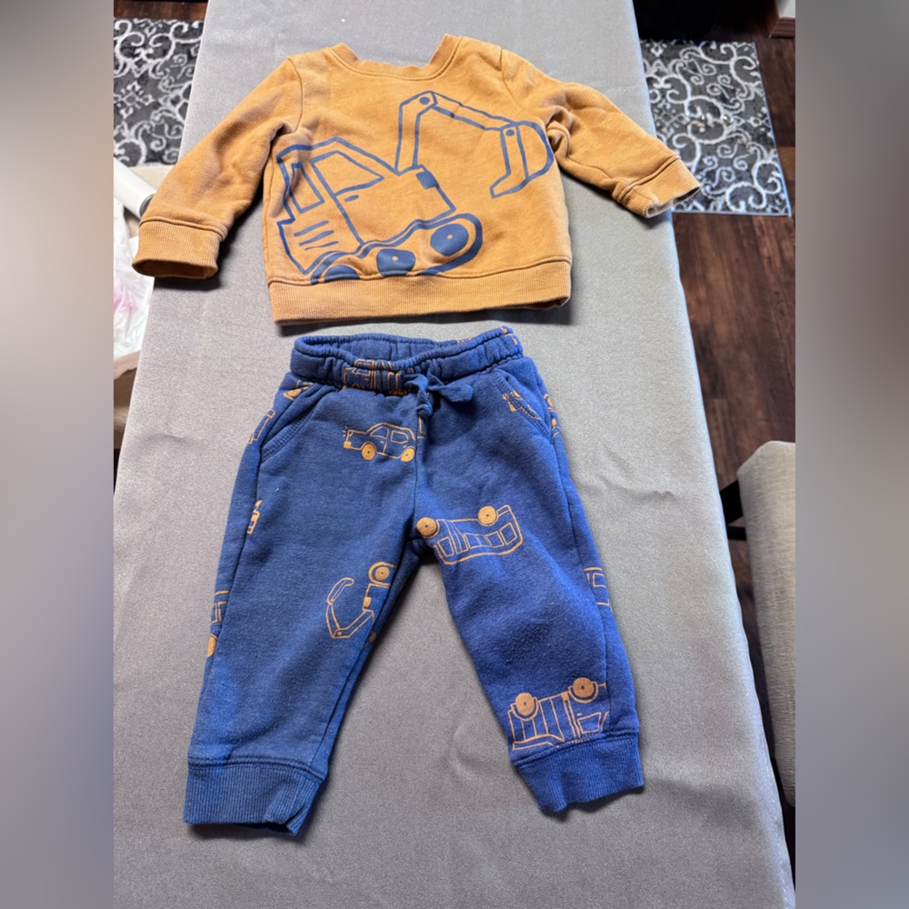 Cat & Jack Tan and Blue Construction Jogger Set
